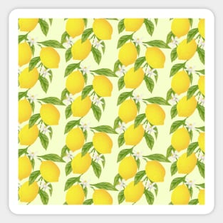 Yellow Lemons With Leaves And Flowers Pattern Sticker